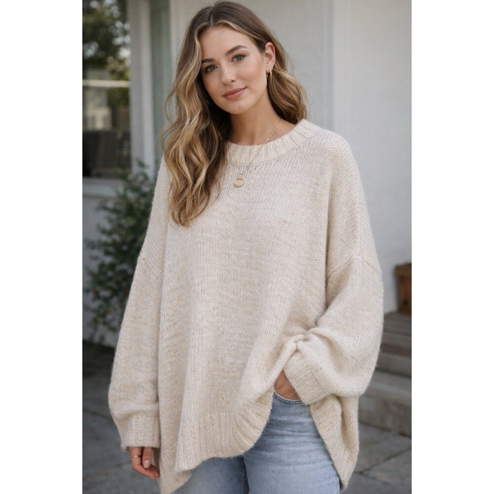 Aerie Sweater Extra Large Oversized Knit Wool Alpaca Blend Cream Cozy Relaxed